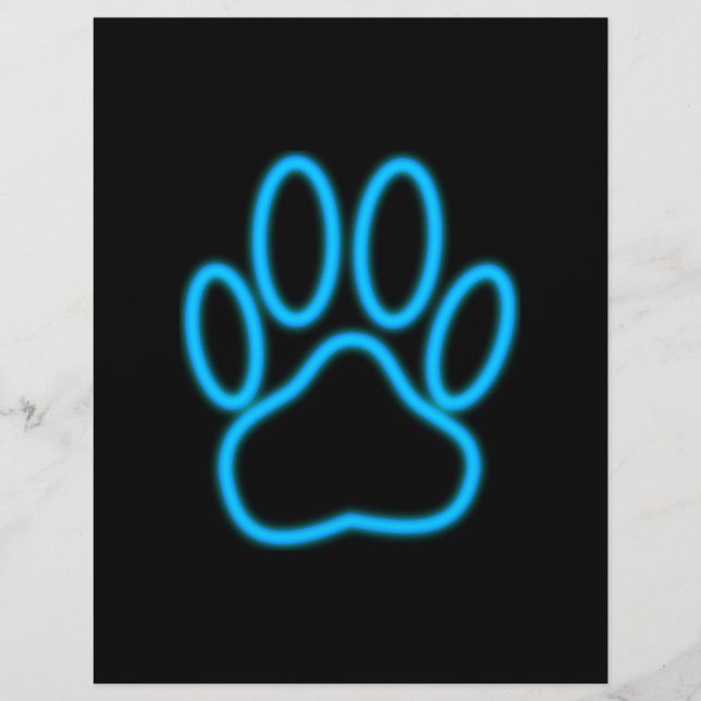 Blue Neon Dog Paw Print (Front)