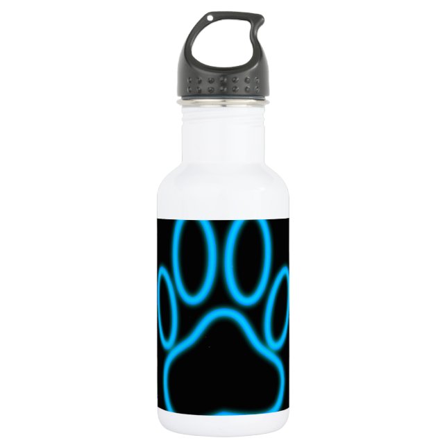 Blue Neon Dog Paw Print 532 Ml Water Bottle (Front)