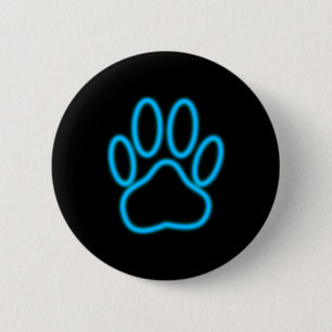 Blue Neon Dog Paw Print 6 Cm Round Badge