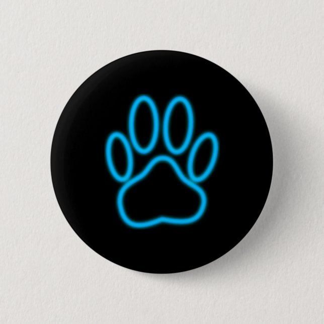 Blue Neon Dog Paw Print 6 Cm Round Badge (Front)