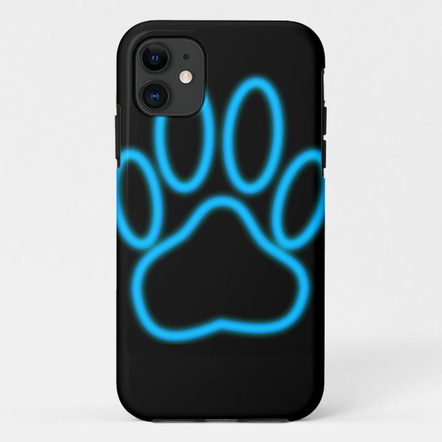 Blue Neon Dog Paw Print Case-Mate iPhone Case (Back)