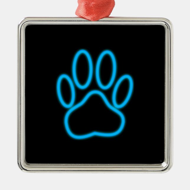 Blue Neon Dog Paw Print Metal Tree Decoration (Front)