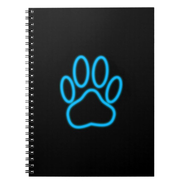 Blue Neon Dog Paw Print Notebook (Front)