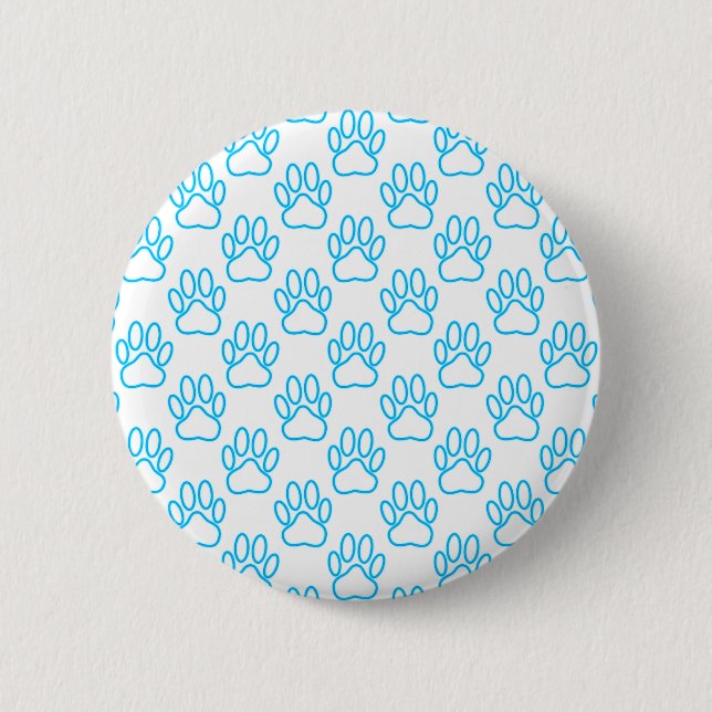 Blue Neon Dog Paw Print Pattern 6 Cm Round Badge (Front)