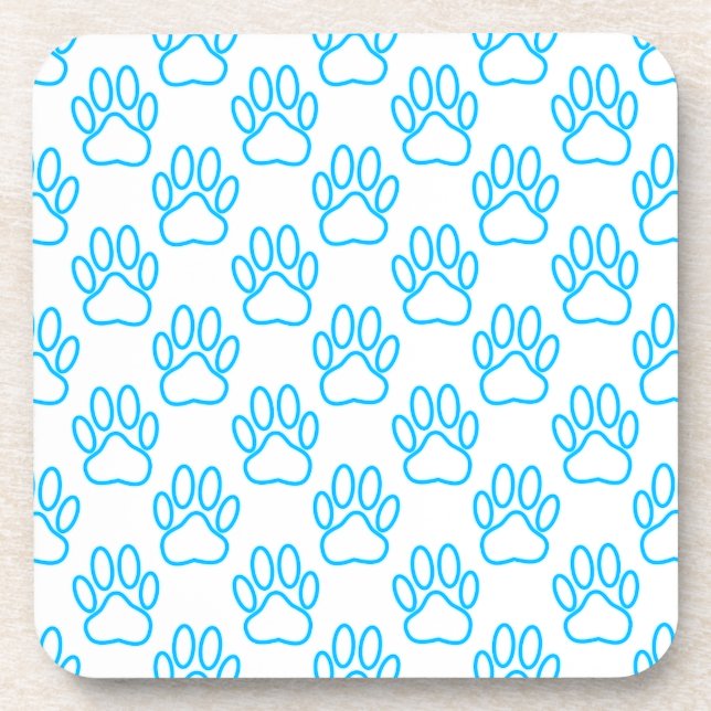 Blue Neon Dog Paw Print Pattern Coaster (Front)