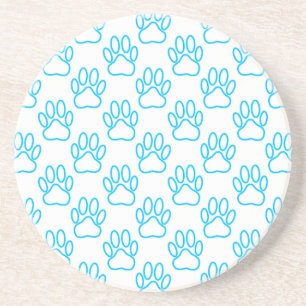 Blue Neon Dog Paw Print Pattern Coaster
