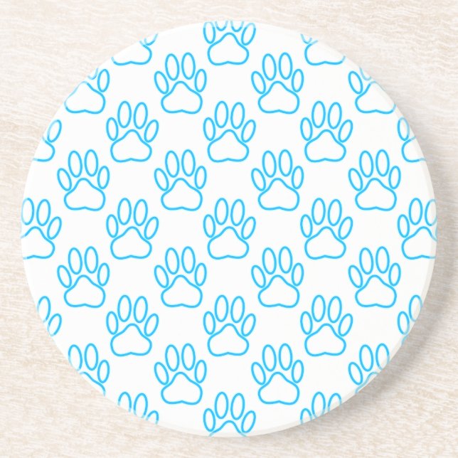 Blue Neon Dog Paw Print Pattern Coaster (Front)