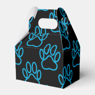 Blue Neon Dog Paw Print Pattern Favour Box