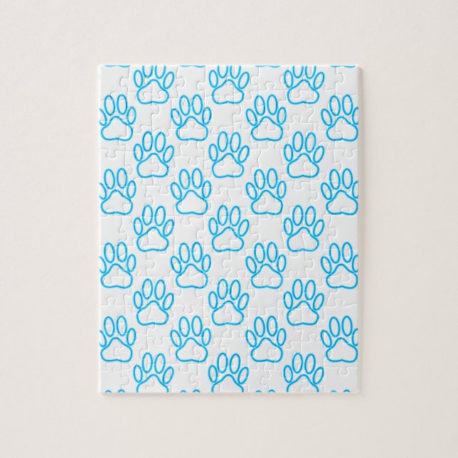 Blue Neon Dog Paw Print Pattern Jigsaw Puzzle (Vertical)