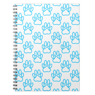Blue Neon Dog Paw Print Pattern Notebook