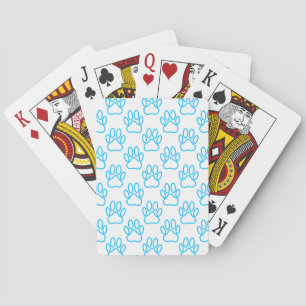 Blue Neon Dog Paw Print Pattern Playing Cards