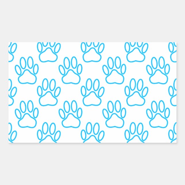 Blue Neon Dog Paw Print Pattern Rectangular Sticker (Front)