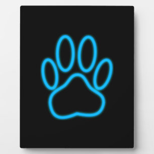 Blue Neon Dog Paw Print Plaque