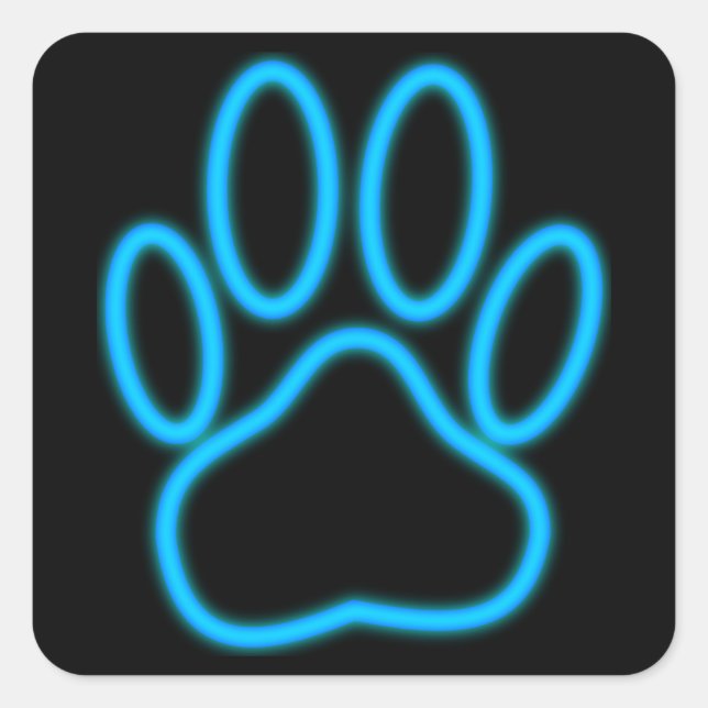 Blue Neon Dog Paw Print Square Sticker (Front)