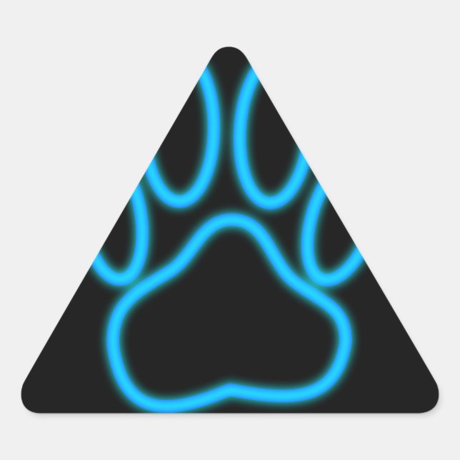 Blue Neon Dog Paw Print Triangle Sticker (Front)