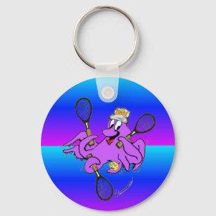 Blue Neon Funny Tennis Octopus Cartoon Keychain
