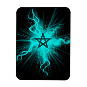 Blue Neon Glowing Pentagram - Pagan Symbol Magnet