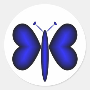 Blue Neon Hearts Butterfly Classic Round Sticker