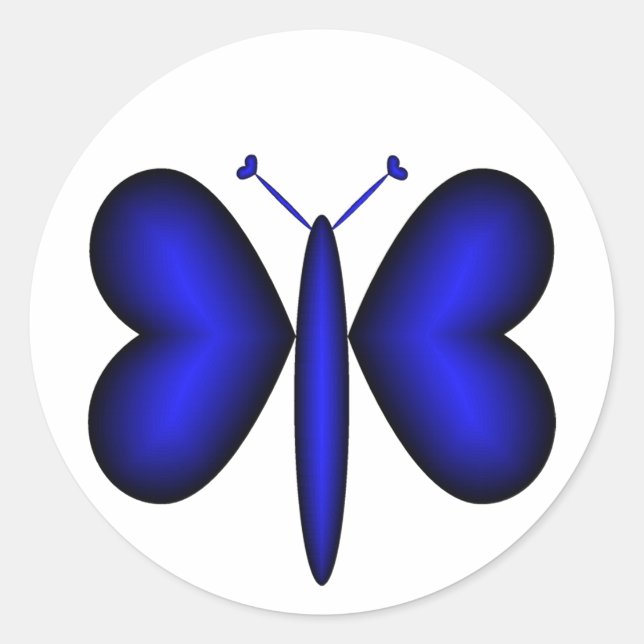 Blue Neon Hearts Butterfly Classic Round Sticker (Front)