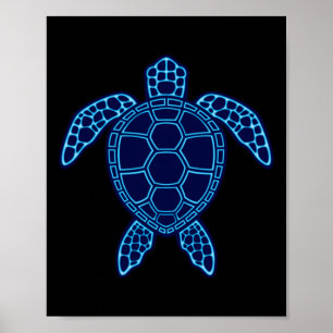 Blue Neon Lava Sea Turtle Design Sticker Poster
