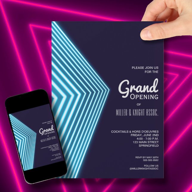 Blue Neon Lights Business Invitation (Creator Uploaded)