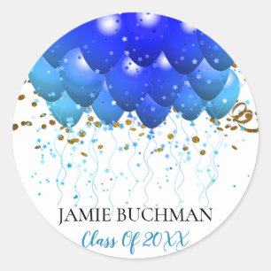 Blue Neon Party Balloons Graduation Classic Round Sticker