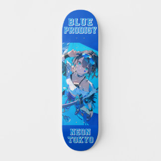 Blue Neon Prodigy Tokyo Cyberpunk Anime Impact Skateboard