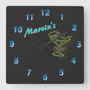 Blue Neon Sign Customisable Mancave Tavern Square Wall Clock