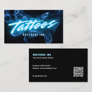 Blue Neon & Smoke Tattoo Artist QR Code Business Card