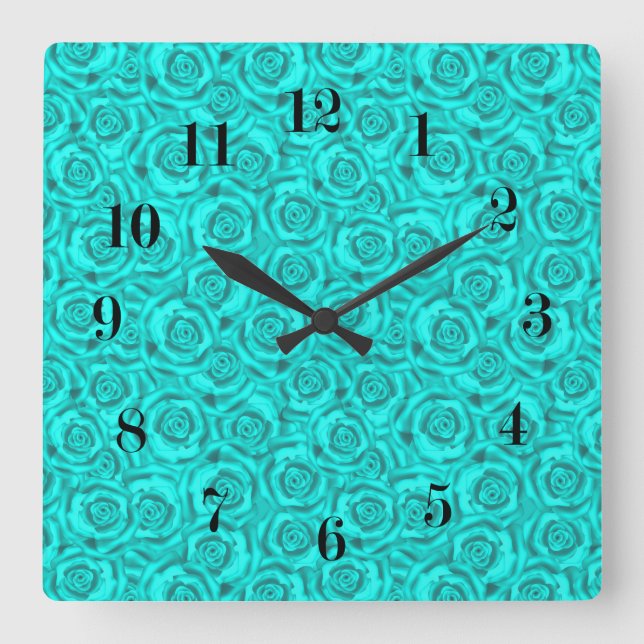 blue neon square wall clock (Front)