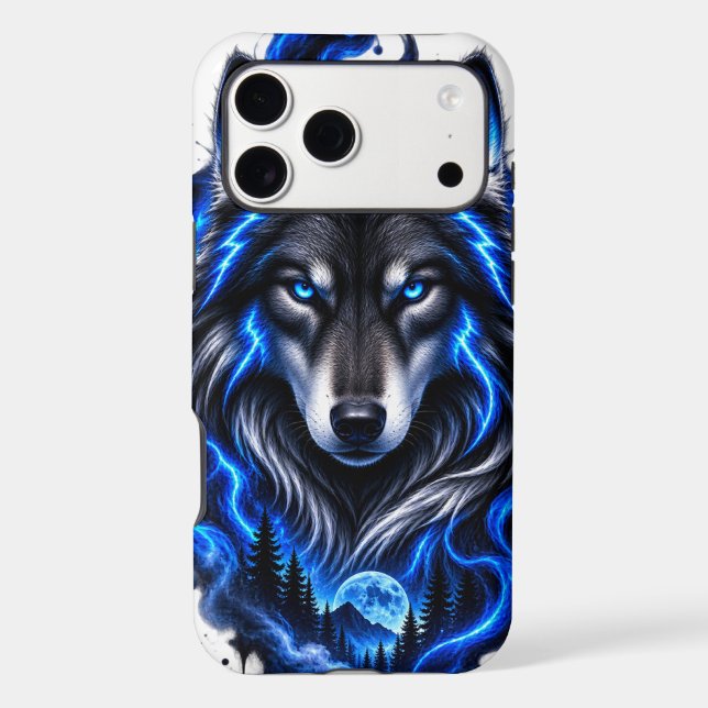 Blue Neon Wolf Phone Case – Fierce Wolf Wildl (Back)