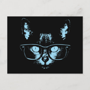 Blue Nerd Cat Postcard