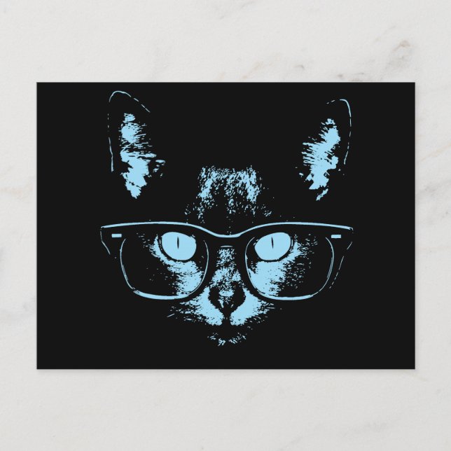 Blue Nerd Cat Postcard (Front)