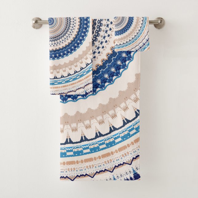  Blue Neutral Boho Mandala  Bath Towel Set (Insitu)