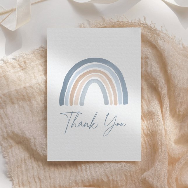 Blue Neutral Boho Rainbow Baby Shower  Thank You Card (Creator Uploaded)
