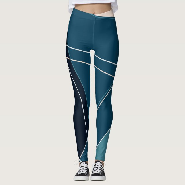 Blue & Neutral Geometrical Leggings (Front)