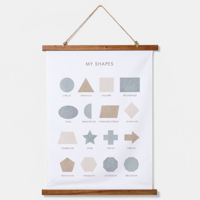 Blue Neutral Shapes Educational Classroom Decor Hanging Tapestry (Front)