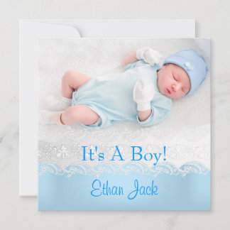 Blue New Baby Boy Anouncement Photo Announcement