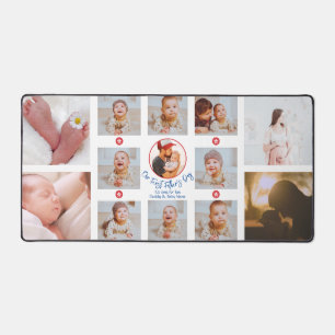 Blue New Dad Cute Photo Collage First Fathers Day Desk Mat