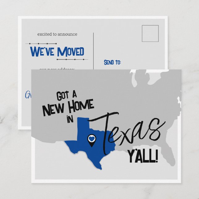 Blue New Home in Texas Y'all Moving Postcard (Front/Back)