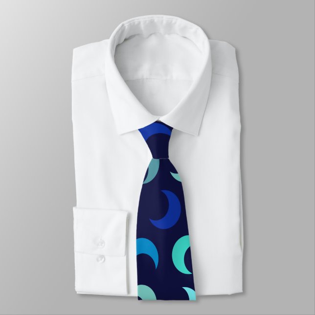 Blue New Moon Pattern Tie (Tied)