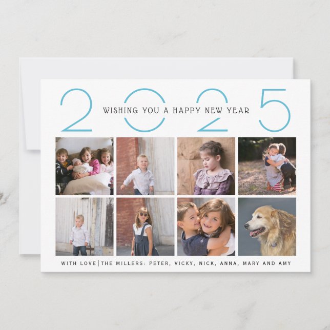 Blue New Year 2025 colourful stripes simple photo Holiday Card (Front)