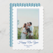 Blue New Year Preppy Bow Stripe Family Photo