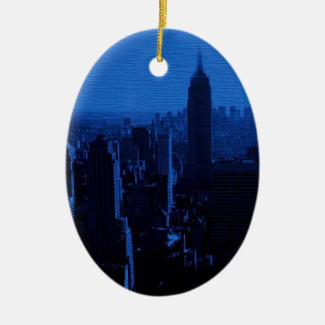 Blue New York City Night Ceramic Ornament (Front)