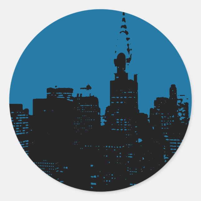 Blue New York City Night Classic Round Sticker (Front)
