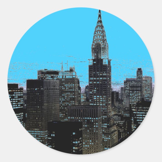 Blue New York City Night Classic Round Sticker (Front)