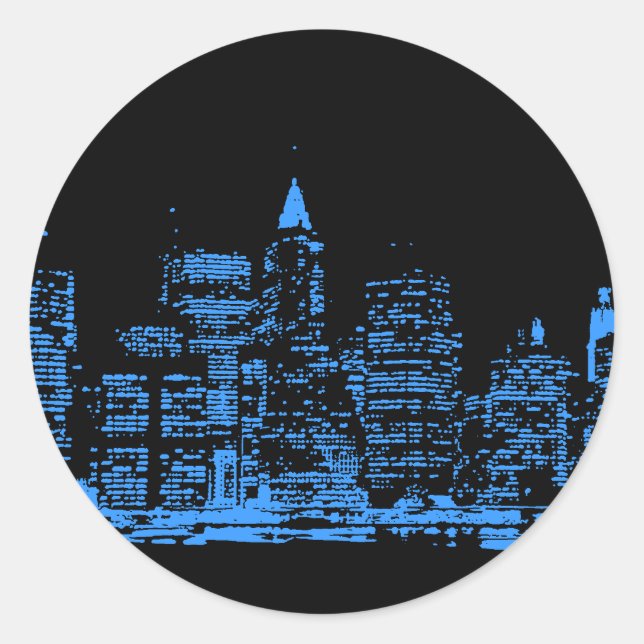Blue New York City Night Classic Round Sticker (Front)