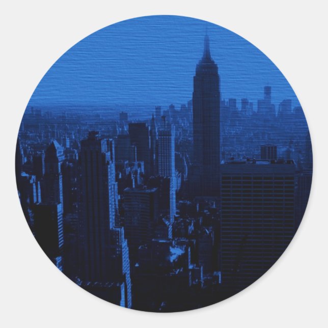 Blue New York City Night Classic Round Sticker (Front)