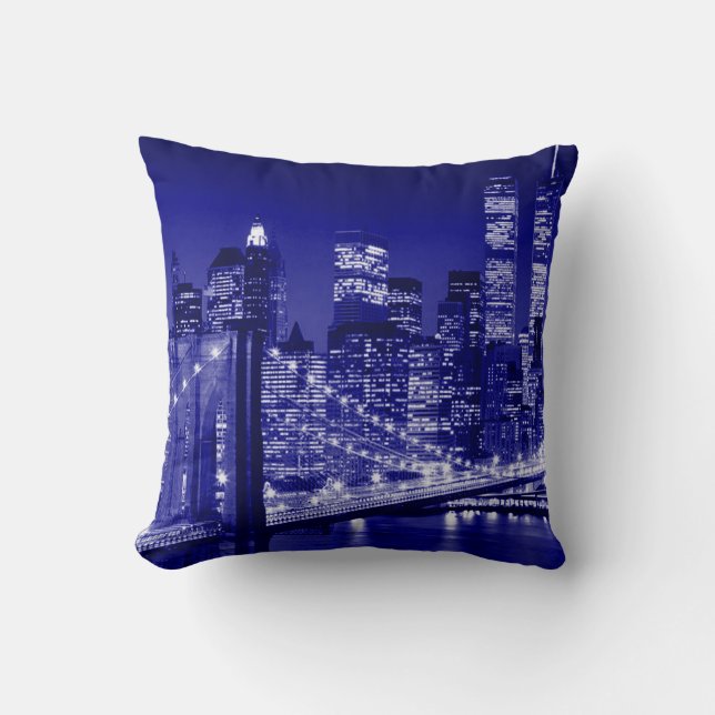 Blue New York City Night Pillow (Front)