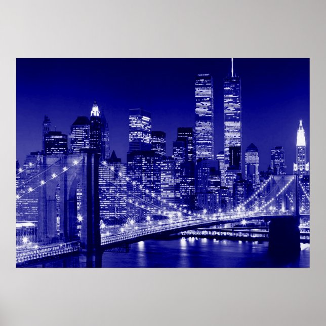 Blue New York City Night Poster (Front)